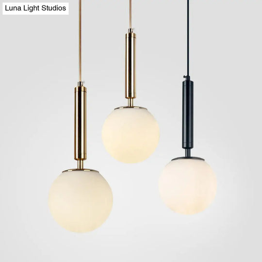 Minimalist Single-Bulb Bedside Pendant Lamp With White Glass Shade