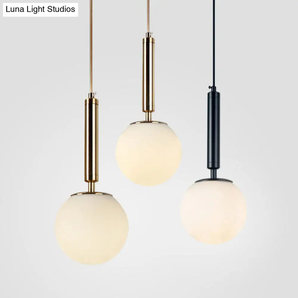 Sleek Bedside Pendant Lamp With White Glass Shade - Single Bulb Design