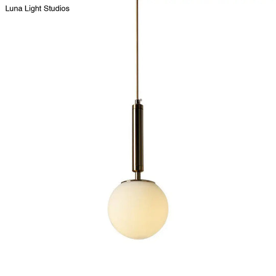 Minimalist Single-Bulb Bedside Pendant Lamp With White Glass Shade