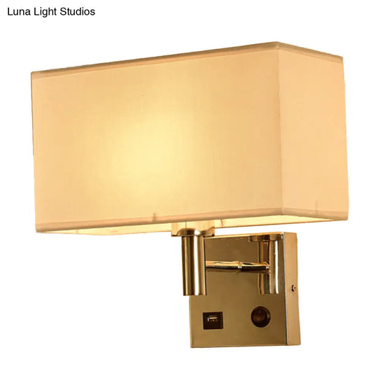 Sleek Beige/Black/White Rectangle Wall Lamp - Simplicity 1-Head Fabric Bedside Lighting