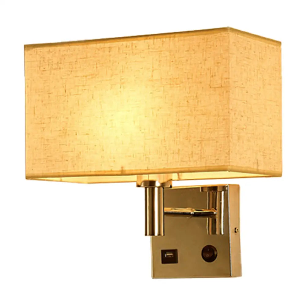 Sleek Beige/Black/White Rectangle Wall Lamp - Simplicity 1-Head Fabric Bedside Lighting Beige