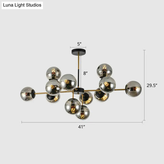 Nordic Glass Ceiling Chandelier - Black-Brass Spherical Light For Dining Room 12 / Smoke Gray