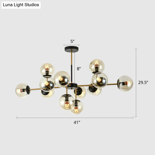 Nordic Glass Ceiling Chandelier - Black-Brass Spherical Light For Dining Room 12 / Amber