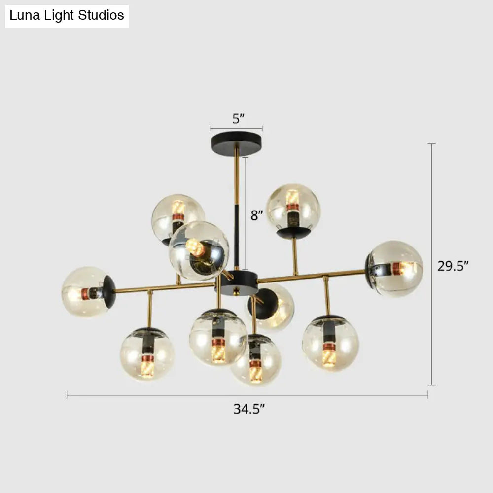 Nordic Glass Ceiling Chandelier - Black-Brass Spherical Light For Dining Room 10 / Amber