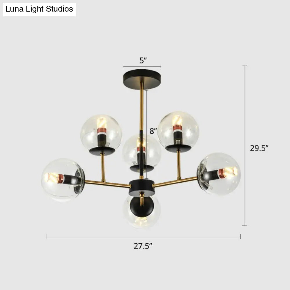 Nordic Glass Ceiling Chandelier - Black-Brass Spherical Light For Dining Room 6 / Clear
