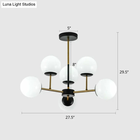 Nordic Glass Ceiling Chandelier - Black-Brass Spherical Light For Dining Room 6 / White