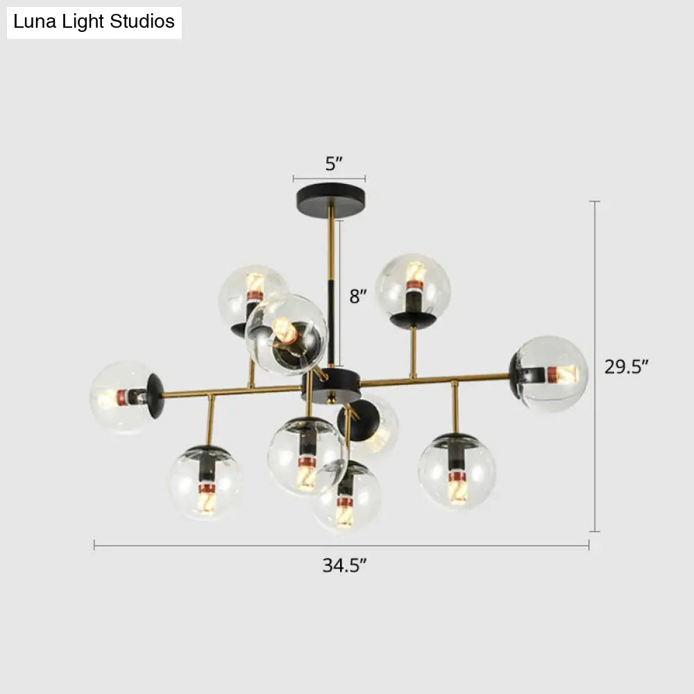 Nordic Glass Ceiling Chandelier - Black-Brass Spherical Light For Dining Room 10 / Clear