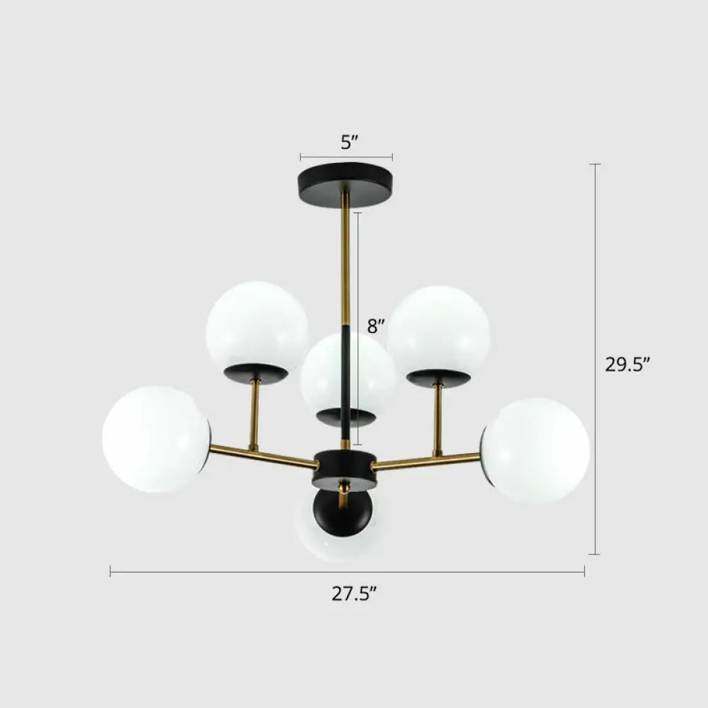 Sleek Black-Brass Spherical Chandelier – Nordic Glass Ceiling Suspension Lamp For Dining Room 6 /