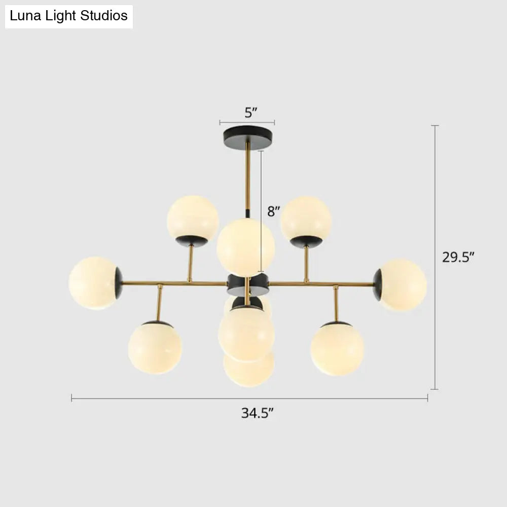 Nordic Glass Ceiling Chandelier - Black-Brass Spherical Light For Dining Room 10 / White