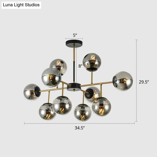 Nordic Glass Ceiling Chandelier - Black-Brass Spherical Light For Dining Room 10 / Smoke Gray