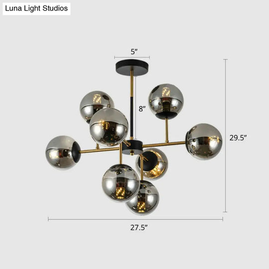 Nordic Glass Ceiling Chandelier - Black-Brass Spherical Light For Dining Room 8 / Smoke Gray