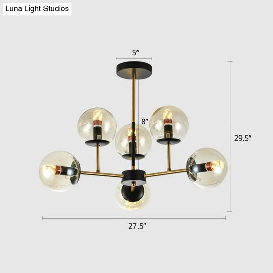 Nordic Glass Ceiling Chandelier - Black-Brass Spherical Light For Dining Room 6 / Amber