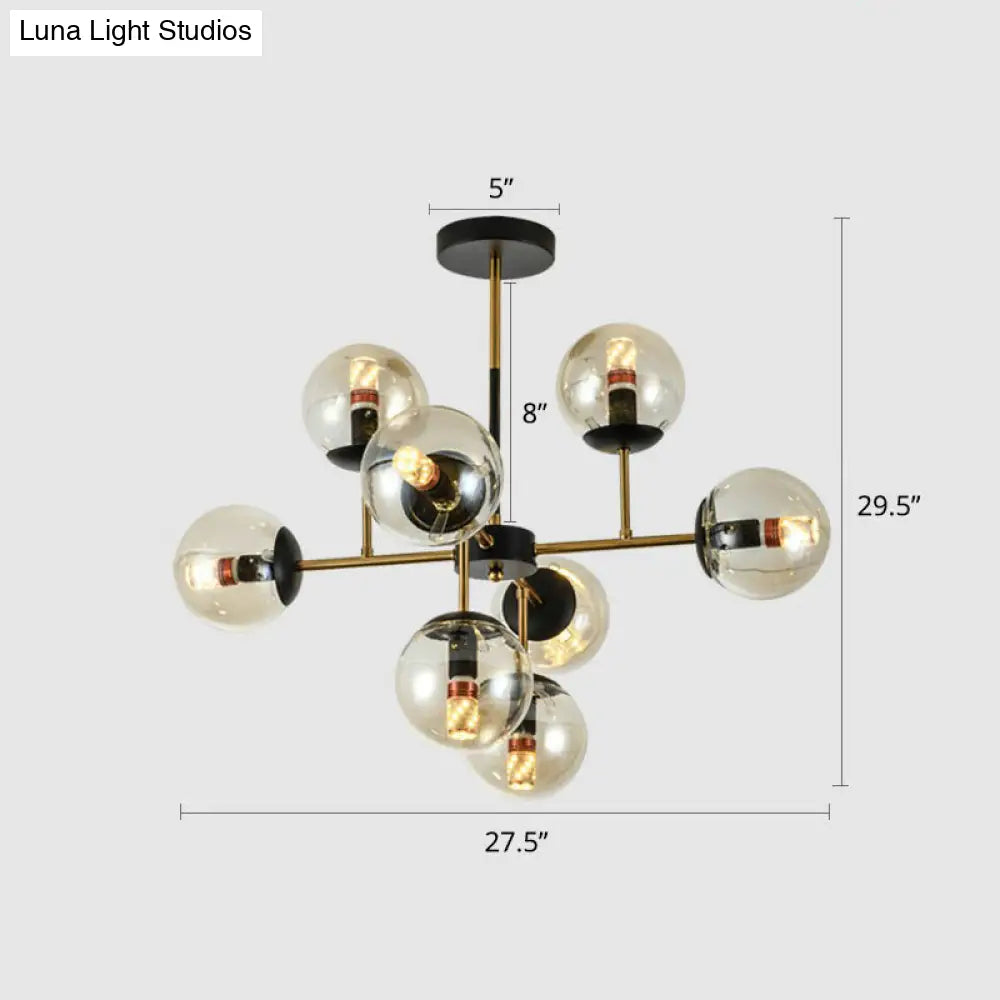 Nordic Glass Ceiling Chandelier - Black-Brass Spherical Light For Dining Room 8 / Amber