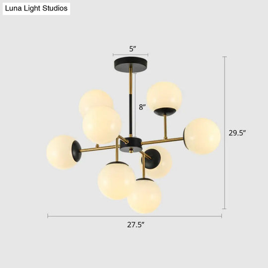 Nordic Glass Ceiling Chandelier - Black-Brass Spherical Light For Dining Room 8 / White