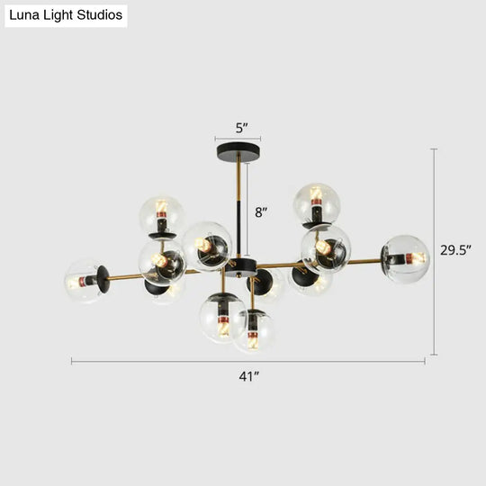 Nordic Glass Ceiling Chandelier - Black-Brass Spherical Light For Dining Room 12 / Clear