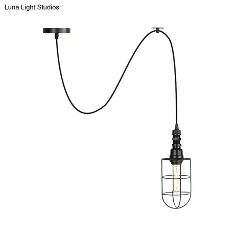 Sleek Black Caged Iron Pendant Light - Farmhouse Style For Coffee Shops 1 Bulb Suspension