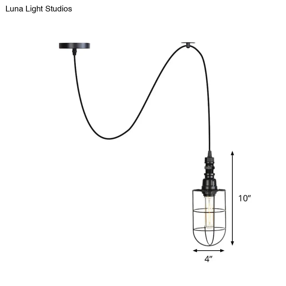 Farmhouse Iron Hanging Ceiling Light With Caged Design - 1 Bulb Coffee Shop Suspension Pendant In