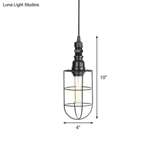 Farmhouse Iron Hanging Ceiling Light With Caged Design - 1 Bulb Coffee Shop Suspension Pendant In