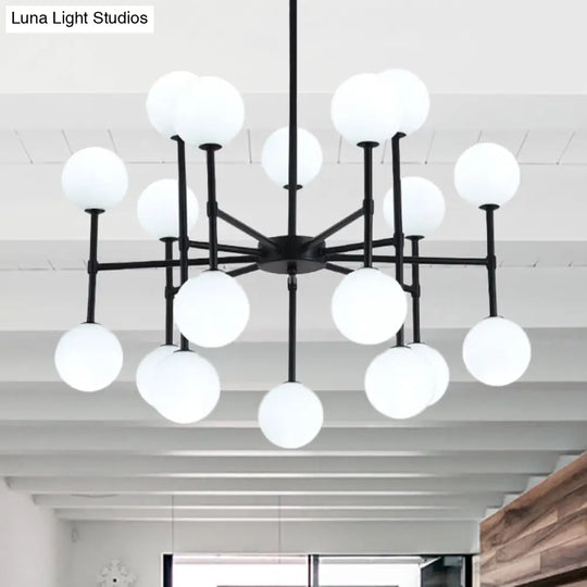 Sleek Black Finish Chandelier With Orb Shade - 18/24 Lights Metal Pendant Light