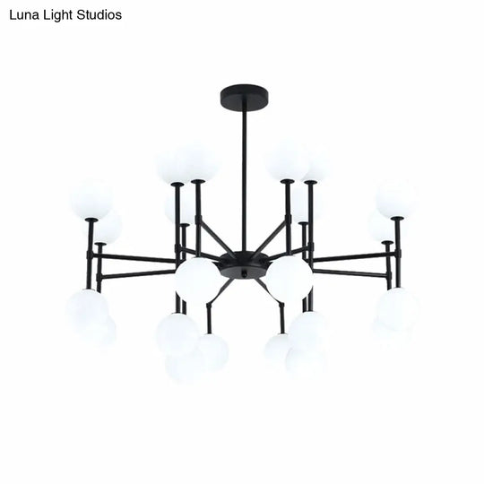 Sleek Black Finish Chandelier With Orb Shade - 18/24 Lights Metal Pendant Light