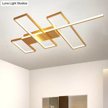 Sleek Black/Gold Rectangle Semi Flush Led Ceiling Light - 19’/27.5’/35.5’ L Easy - To -