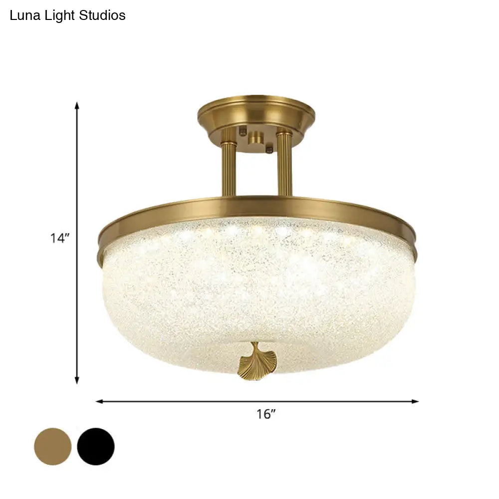 Traditionalist Bowl Semi Flush Mount Led Ceiling Light Fixture Frosted Glass In Black/Gold 12/16