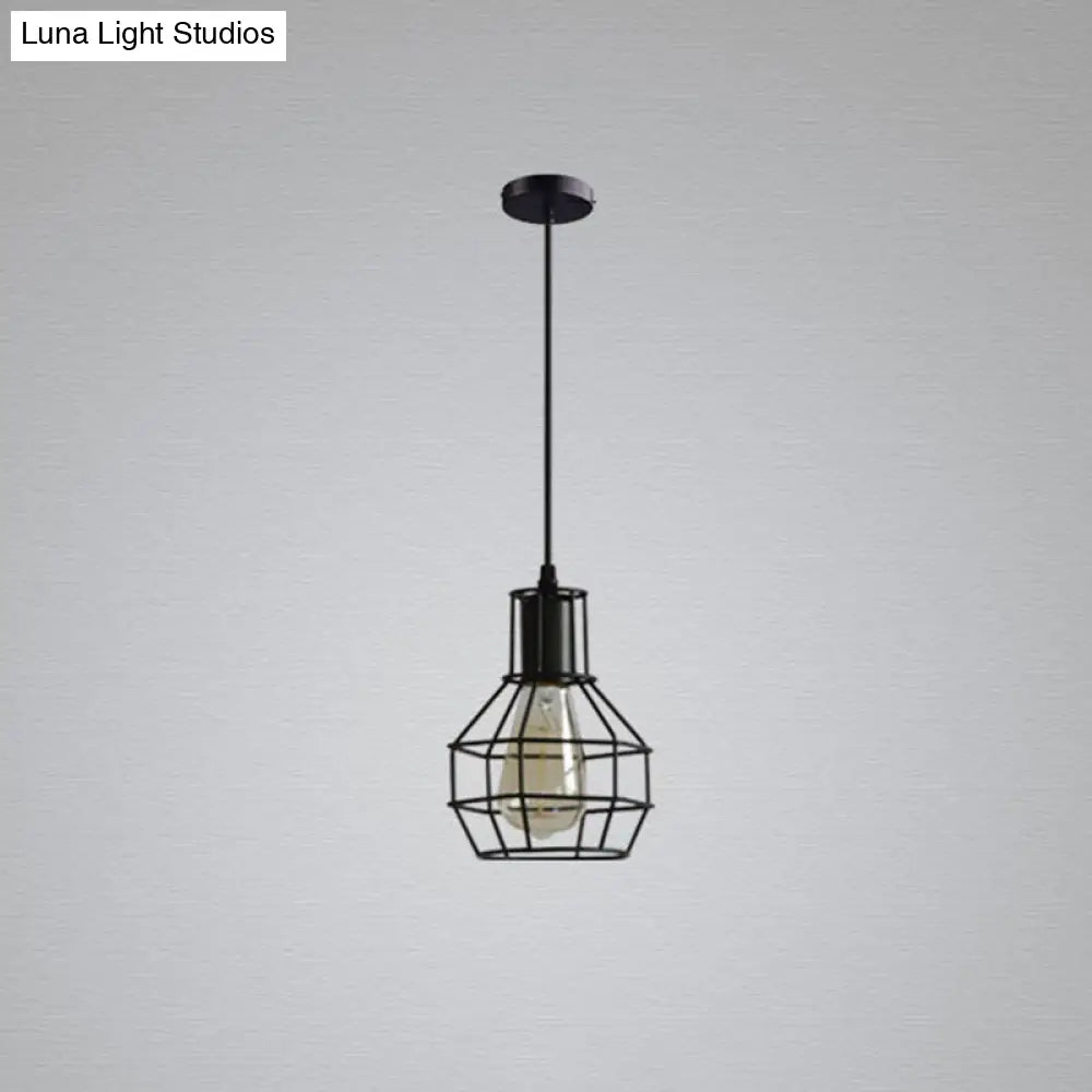 Sleek Black Grenade Cage Pendant Light - Simplicity Iron 1 Bulb Ideal For Dining Rooms