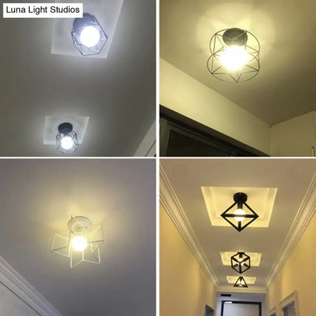 Sleek Black Iron 1 - Light Semi Flush Ceiling Light - Industrial Style