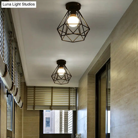 Sleek Black Iron 1 - Light Semi Flush Ceiling Light - Industrial Style