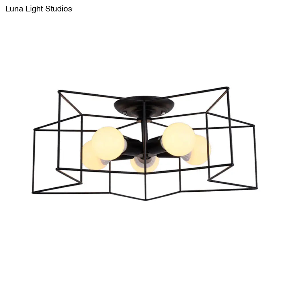 Sleek Black Iron 1 - Light Semi Flush Ceiling Light - Industrial Style