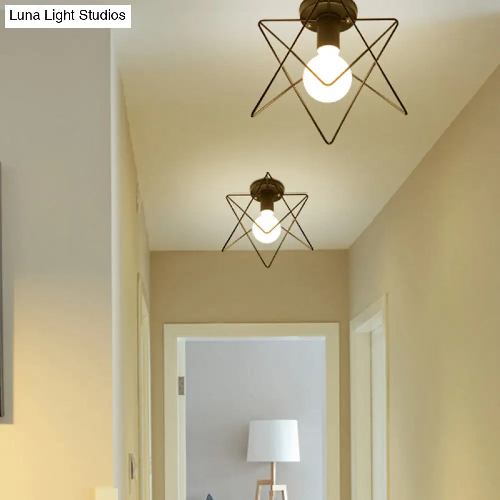Sleek Black Iron 1 - Light Semi Flush Ceiling Light - Industrial Style / Linear