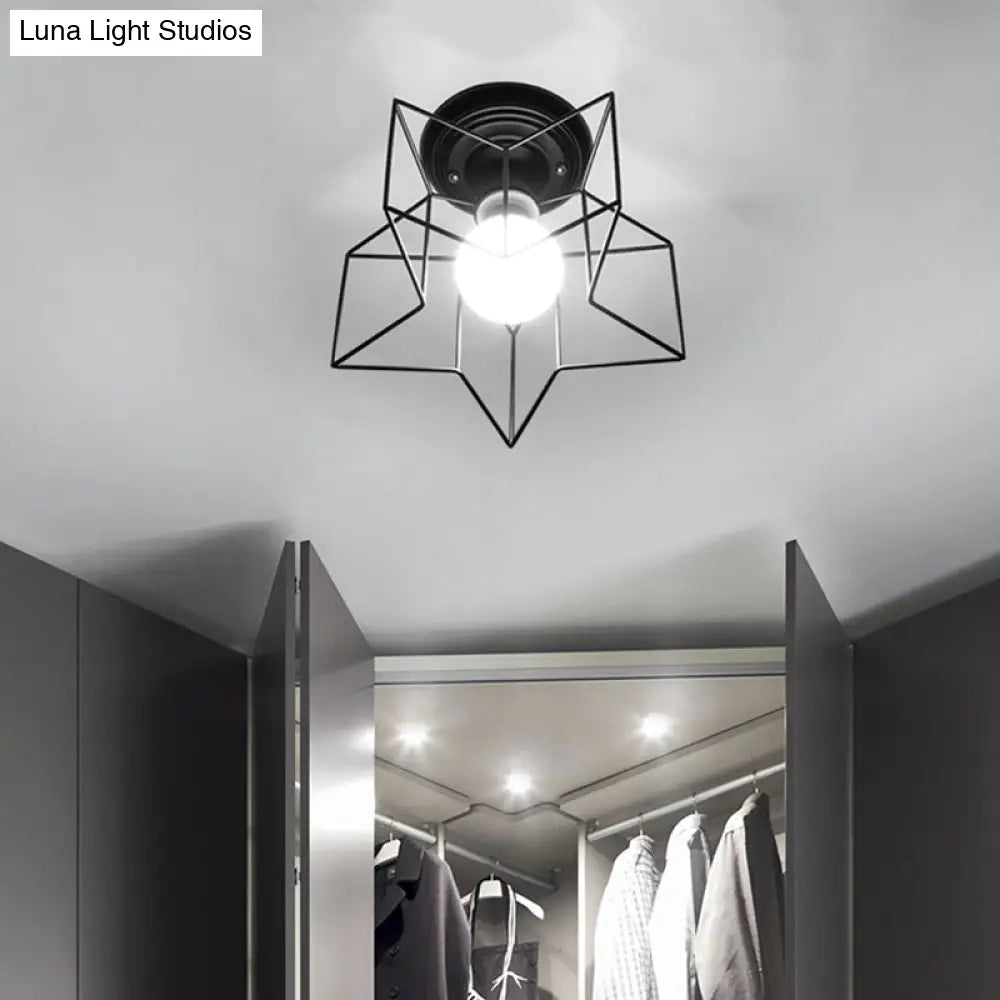 Sleek Black Iron 1 - Light Semi Flush Ceiling Light - Industrial Style / Star