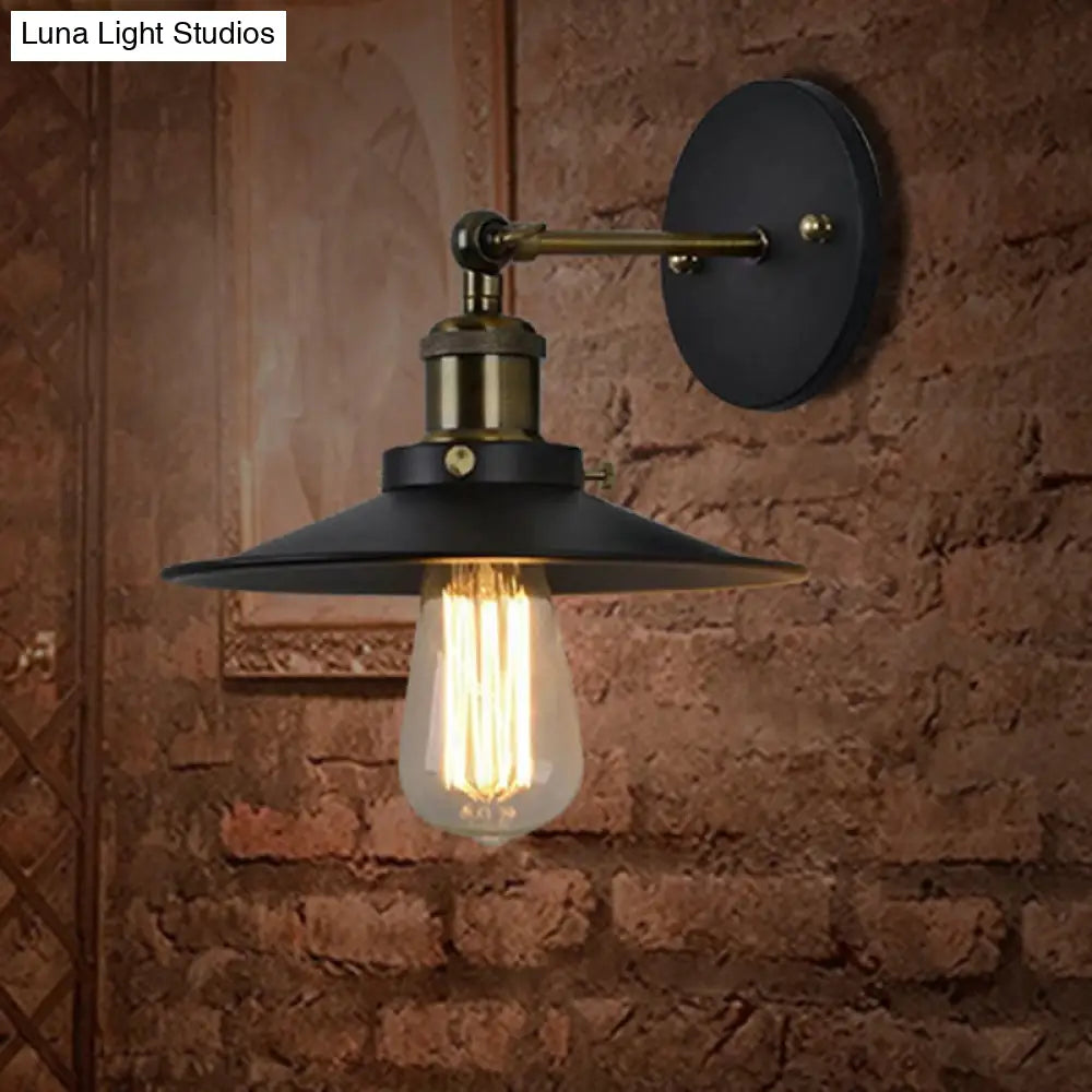 Sleek Black Iron Conical Shade Wall Lamp For Simplicity In Restaurant Lighting