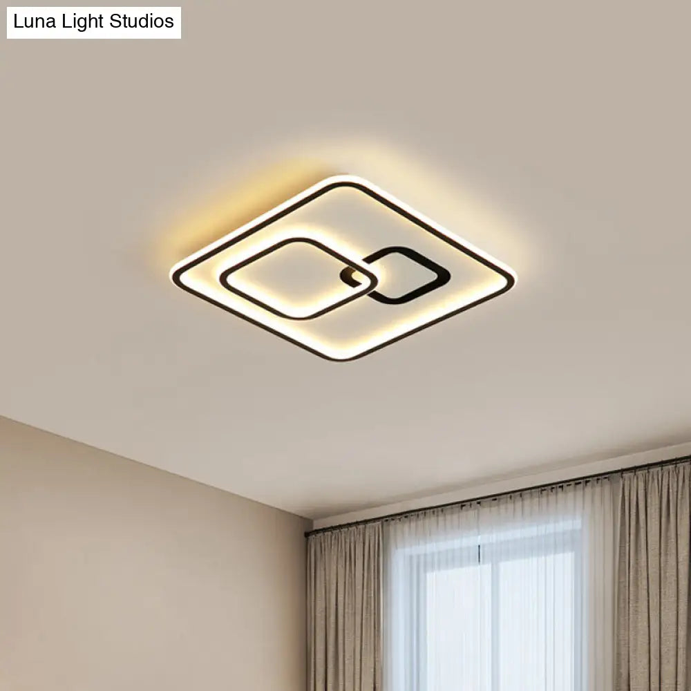 Sleek Black Led Flush Mounted Ceiling Light For Bedroom 16/19.5 Wide