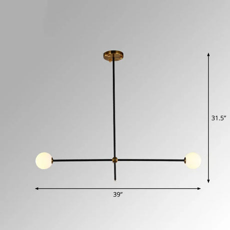 Sleek Black Metal Linear Chandelier With Ball White Glass Shade - Perfect For Living Room Pendant