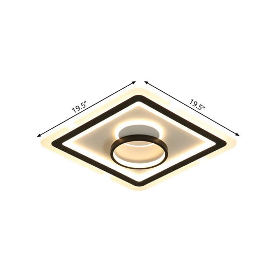 Sleek Black Square Flush Led Ceiling Light Fixture Ideal For Dining Room 16/19.5 Wide