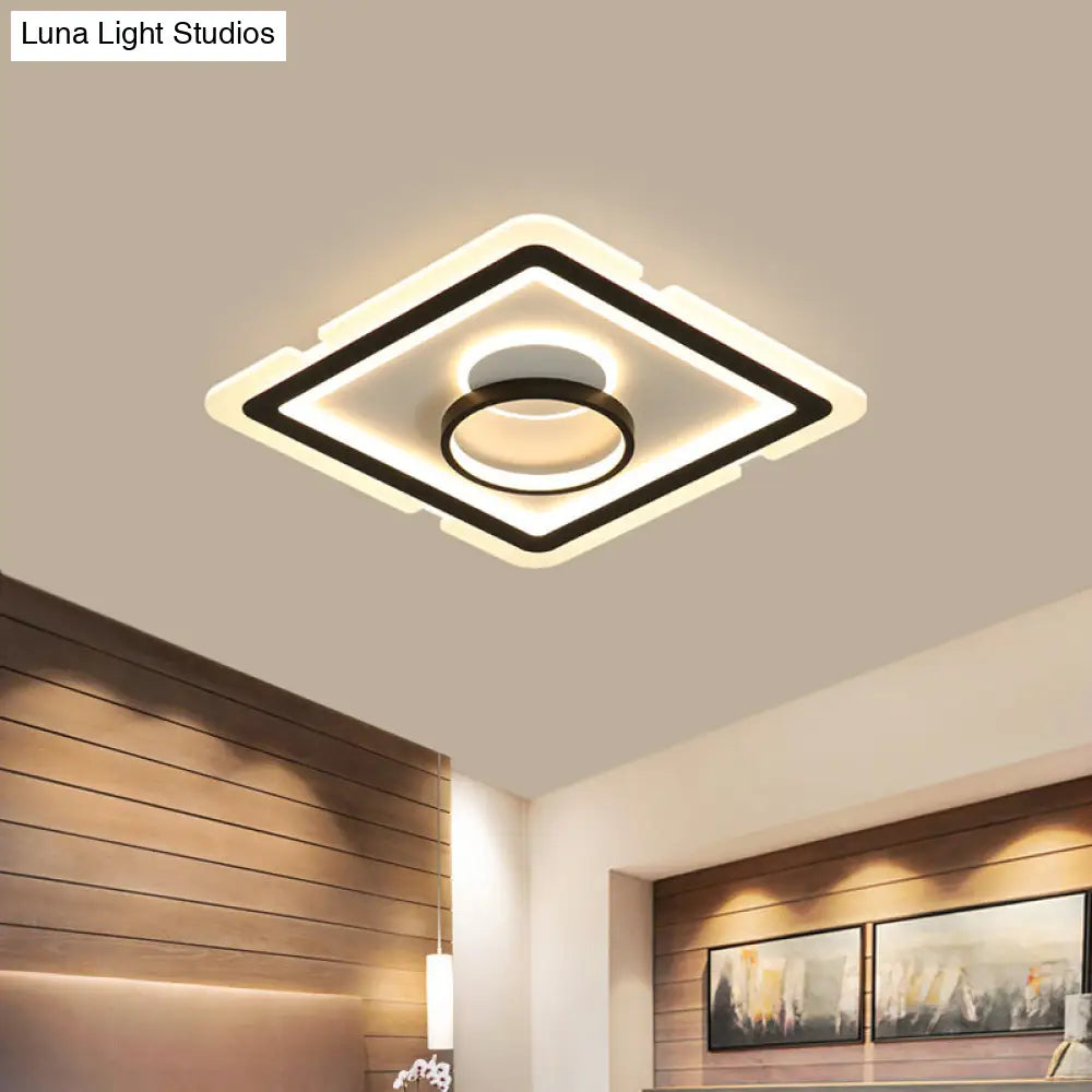 Sleek Black Square Flush Led Ceiling Light Fixture Ideal For Dining Room 16’/19.5’ Wide