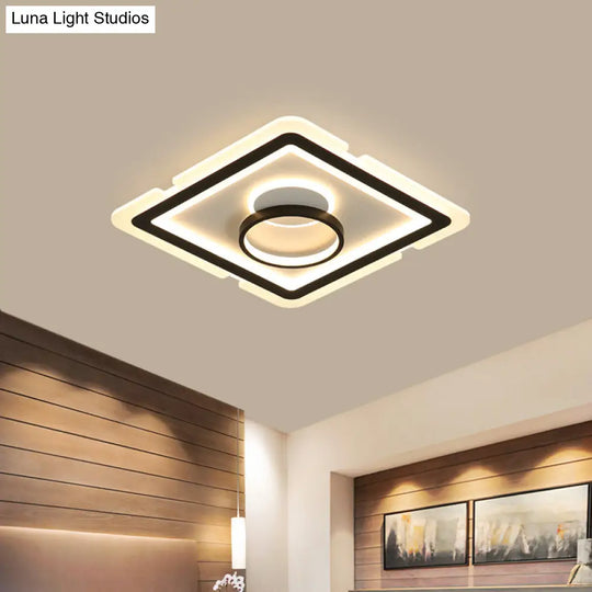 Sleek Black Square Flush Led Ceiling Light Fixture Ideal For Dining Room 16’/19.5’ Wide