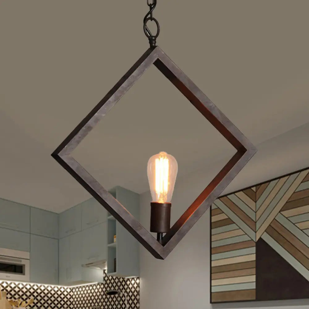 Sleek Black Suspension Light: Industrial Metal Square Frame With Bare Bulb Design – Ceiling