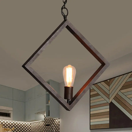 Sleek Black Suspension Light: Industrial Metal Square Frame With Bare Bulb Design – Ceiling