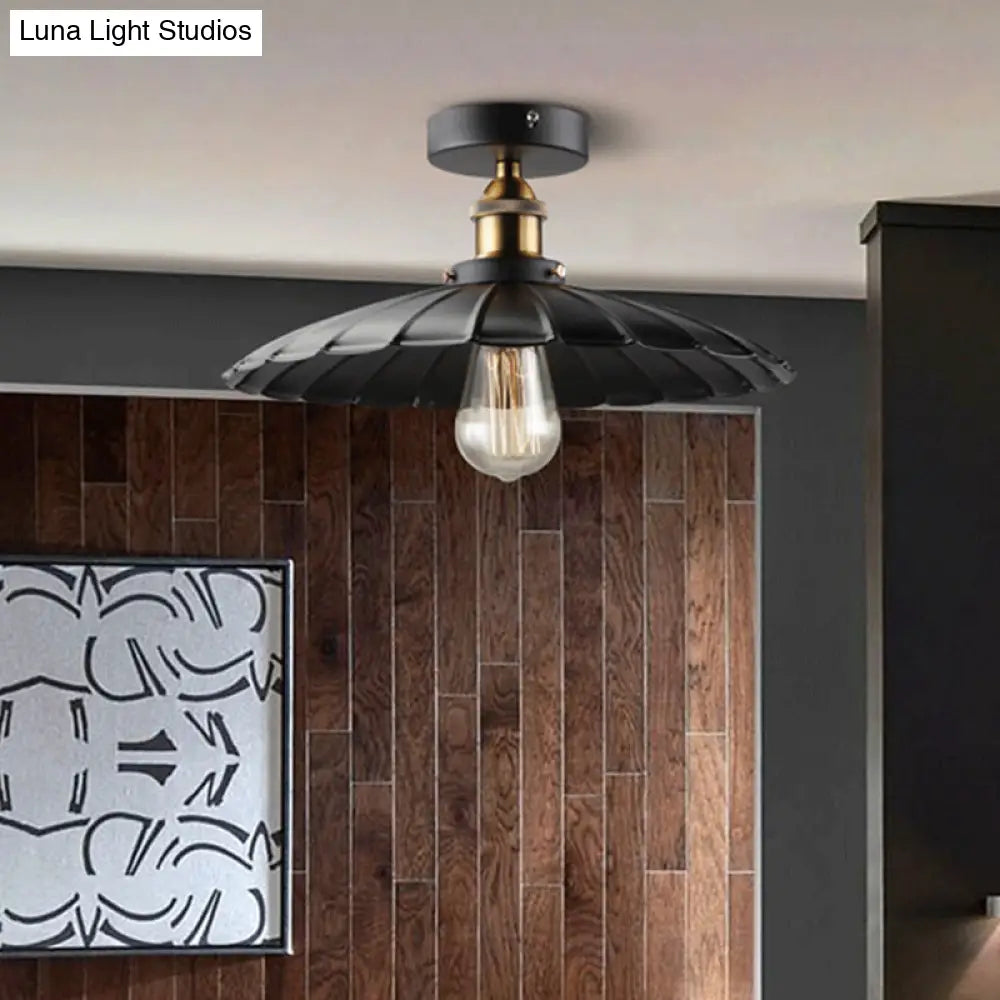 Sleek Black Tapered Iron Semi Mount Dining Room Ceiling Light - 1-Head