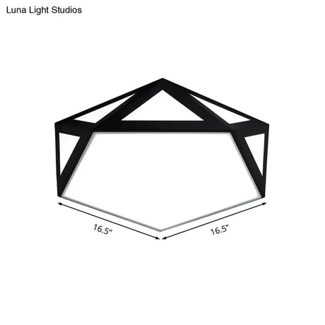 Sleek Black/White Pentagon Flush Ceiling Light With Acrylic Shade - Simple Led For Bedroom