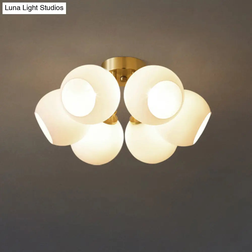 Sleek Brass Domed Semi Flush Mount Ceiling Lamp With Cream Glass - Stylish Bedroom Lighting 6 /