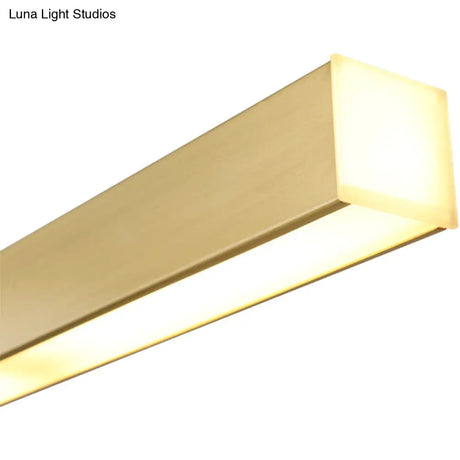 Sleek Brass Island Lamp: Simplicity Pole-Shaped Led Suspension Lighting For Acrylic Dining Rooms