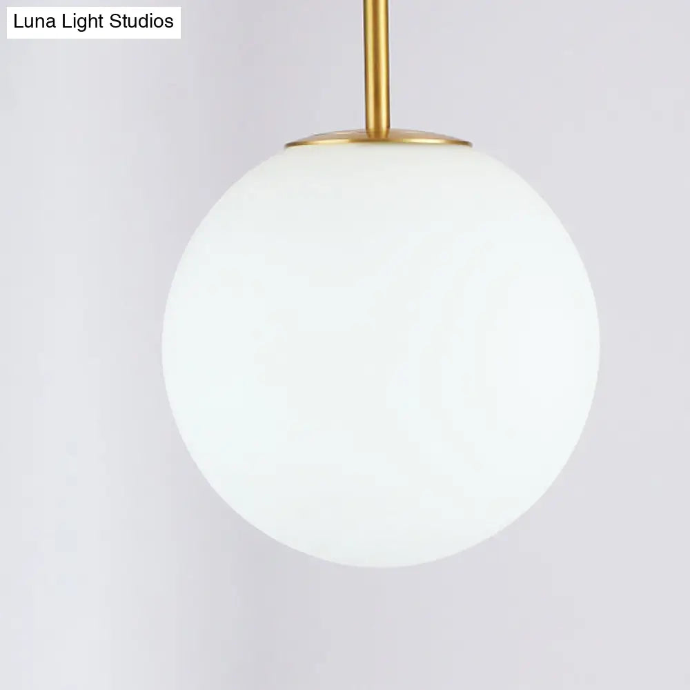 Sleek Brass Semi Flush Ceiling Light With White Glass - 1 Head Simple Style Fixture For Spherical