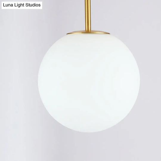 Sleek Brass Semi Flush Ceiling Light With White Glass - 1 Head Simple Style Fixture For Spherical