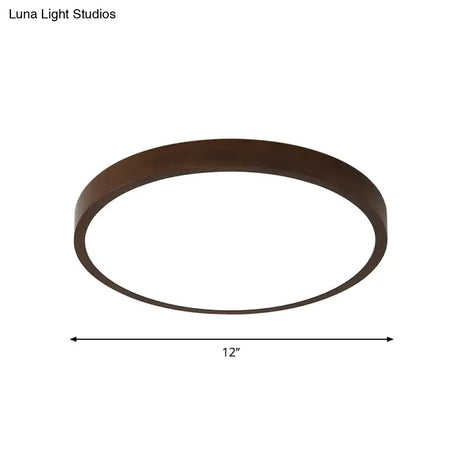 Sleek Brown Round Ceiling Flush Light - 12/16/19.5 Wide Nordic Led Wooden Flushmount In