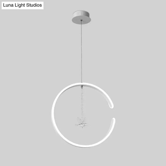 Sleek C-Shape Metal Suspension Lighting With Crystal Bird - Led Hanging Lamp Kit In Warm/White Light