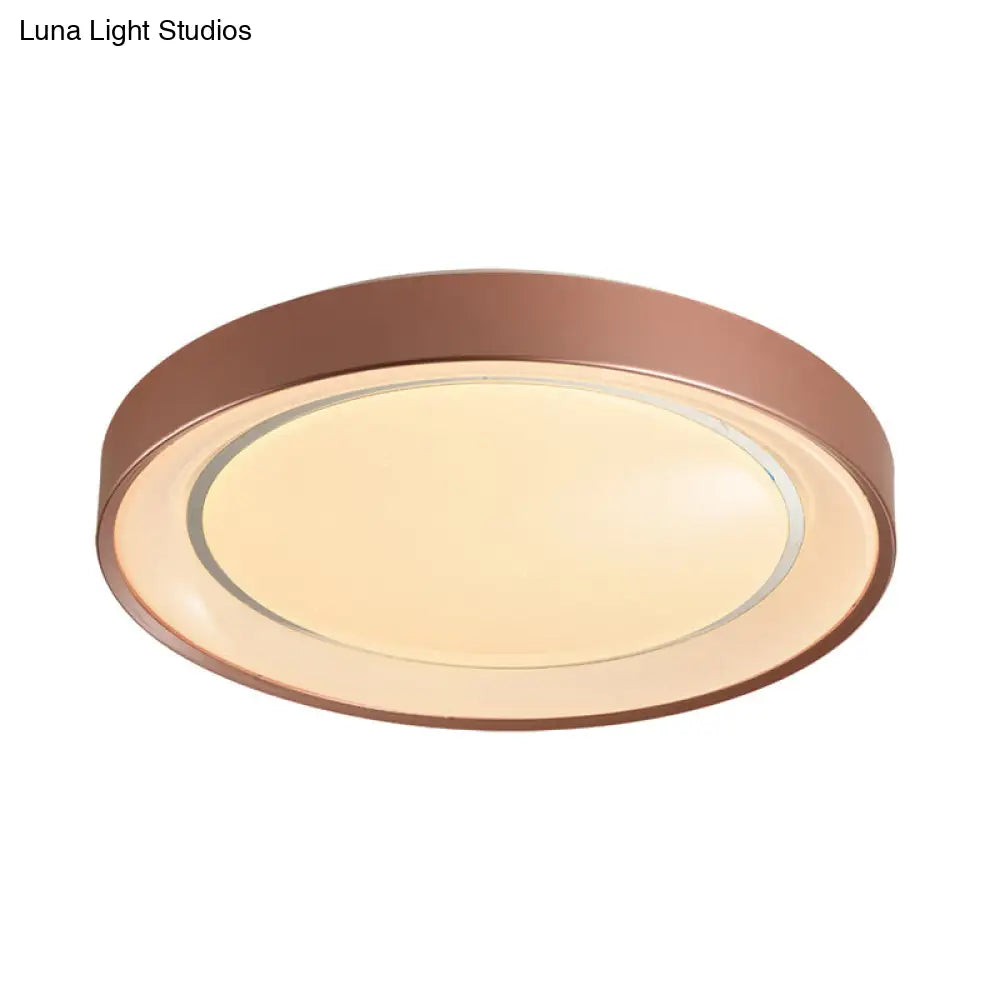 Sleek Champagne Flush Mount Led Ceiling Lamp - 19.5 Dia Simplicity Metallic Light