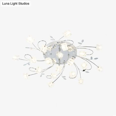 Sleek Chrome Cube Semi Flush Mount Modern Crystal Ceiling Lamp - 11/20 - Light Hand - Cut Crystals